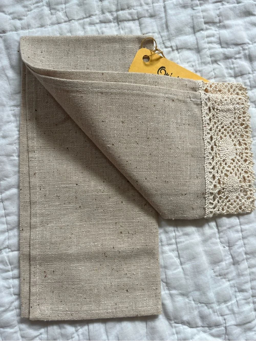 NWT Vtg Linen Kitchen Tea Towel Fingertip Farmhouse Stencil Lace Pineapple Goose
